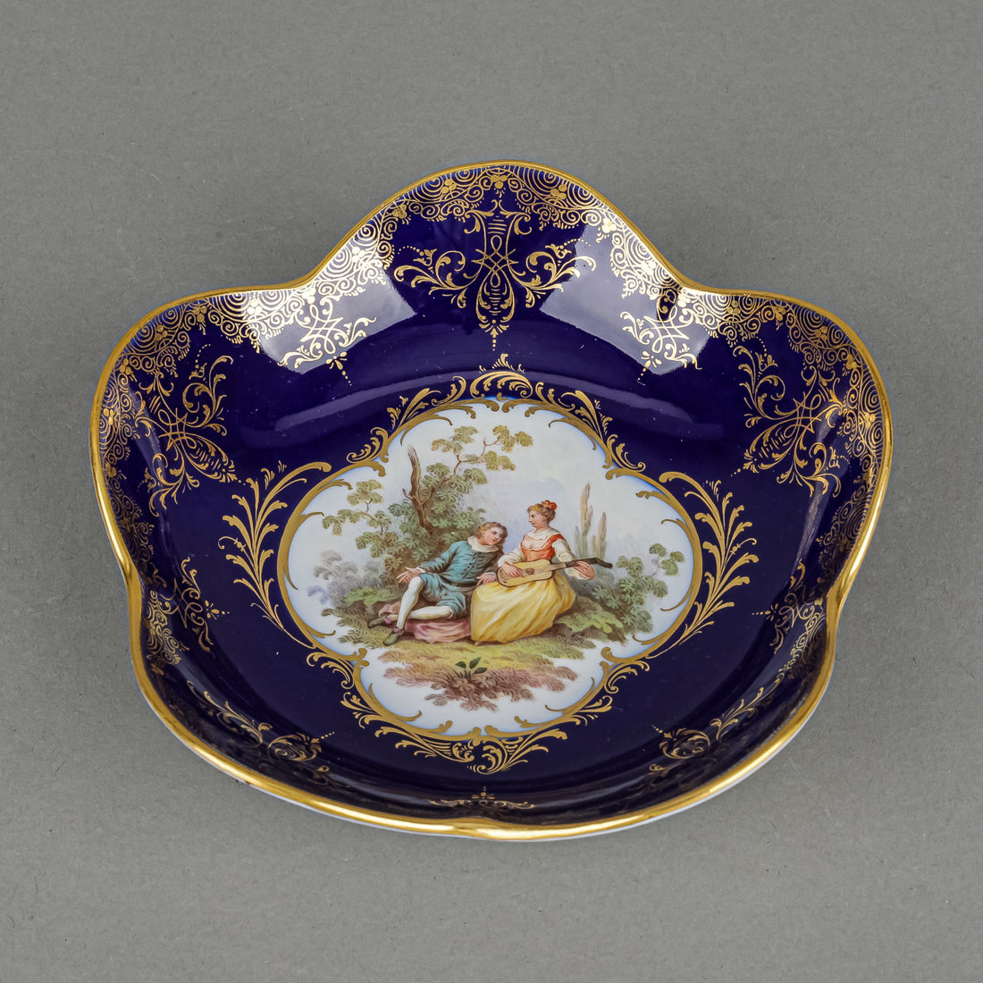 MEISSEN Hand Painted Love Story Cobalt Ground Saucer/Trinket Dish