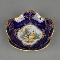 MEISSEN Hand Painted Love Story Cobalt Ground Saucer/Trinket Dish