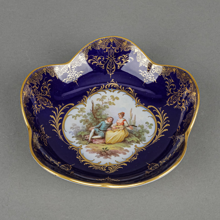 MEISSEN Hand Painted Love Story Cobalt Ground Saucer/Trinket Dish