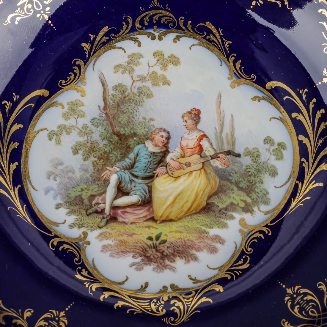 MEISSEN Hand Painted Love Story Cobalt Ground Saucer/Trinket Dish