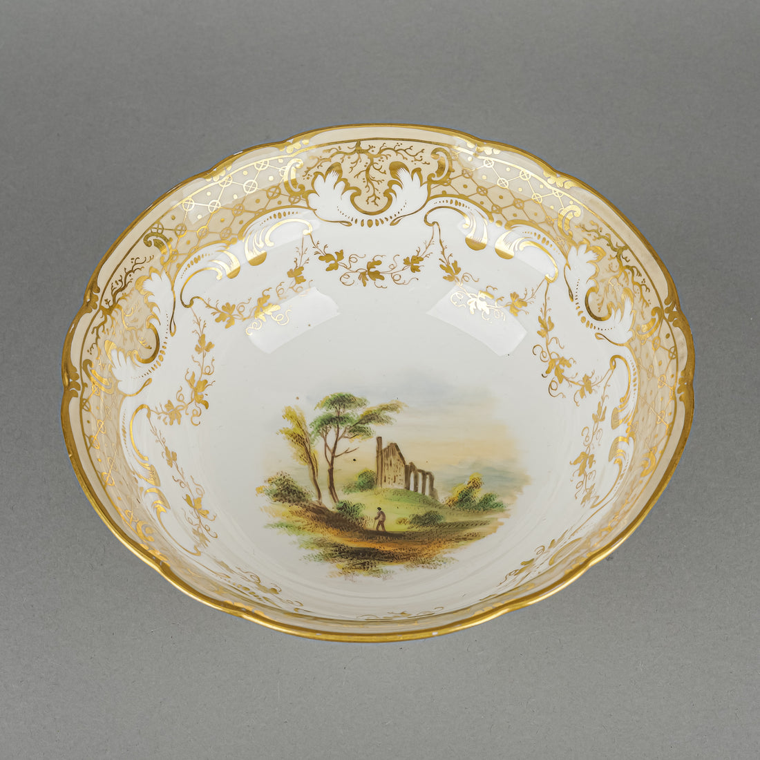 Antique Ridgeway Style Hand Painted Scene Footed Bowl