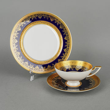 DW PORZELLAN KARLSBADER Cobalt Gold Lovestory Trio 3 Pieces
