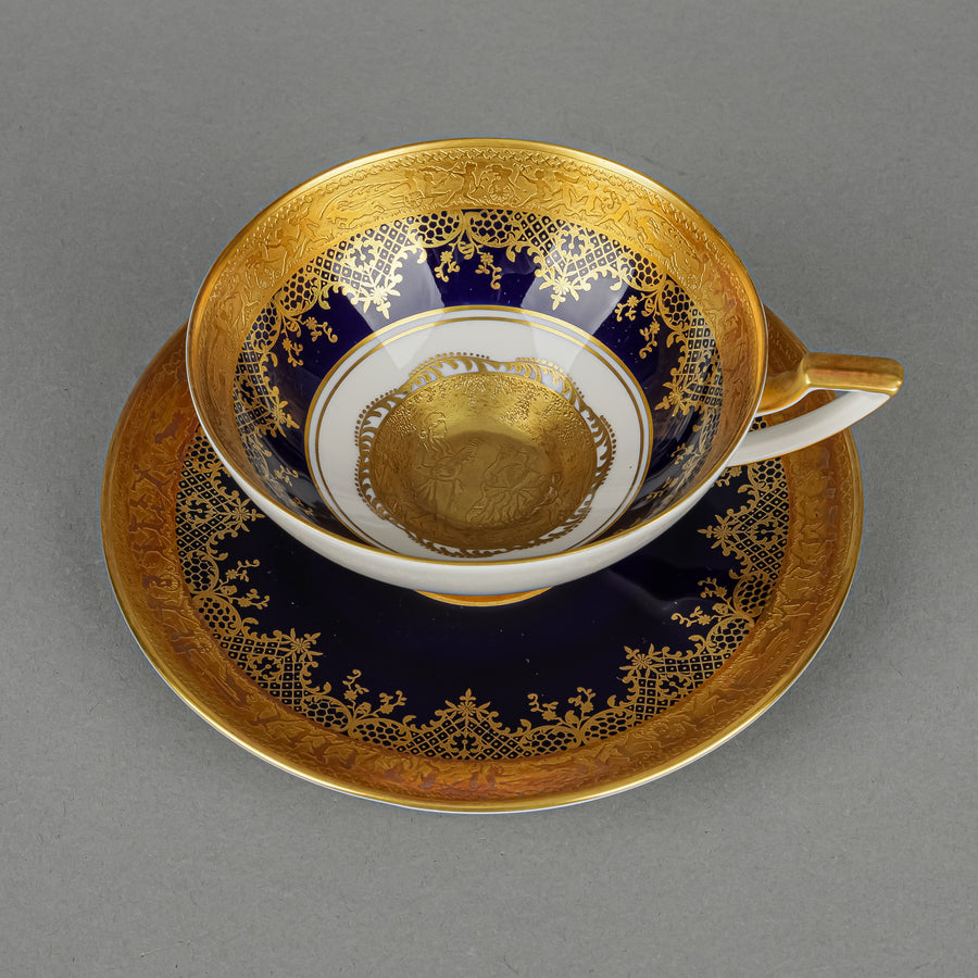 DW PORZELLAN KARLSBADER Cobalt Gold Lovestory Trio 3 Pieces