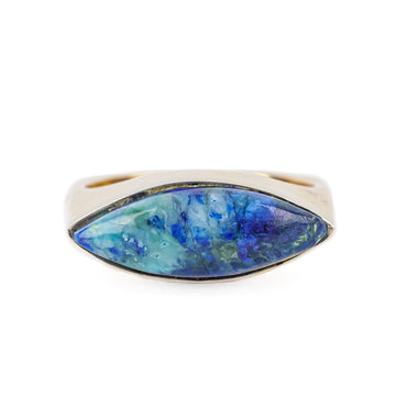 14K Yellow Gold Marquise Lapis Cabochon Ring