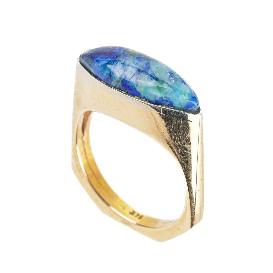 14K Yellow Gold Marquise Lapis Cabochon Ring