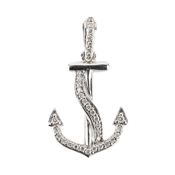 14K White Gold Diamond Anchor Pendant