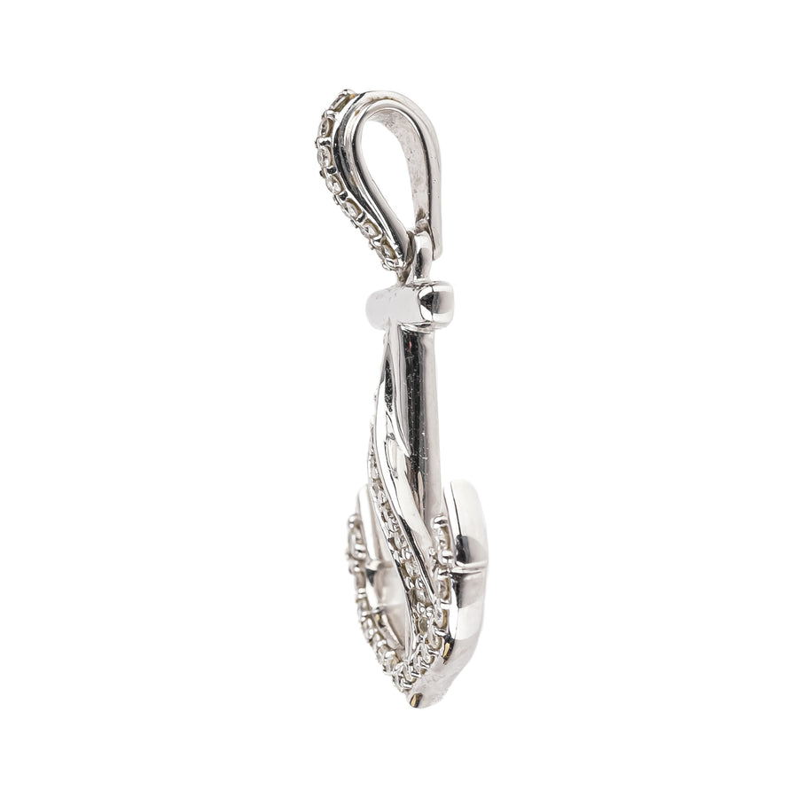 14K White Gold Diamond Anchor Pendant