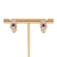 14K Yellow Gold Oval Ruby Diamond Omegas Earrings