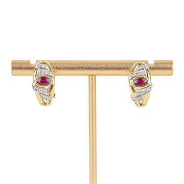 14K Yellow Gold Oval Ruby Diamond Omegas Earrings