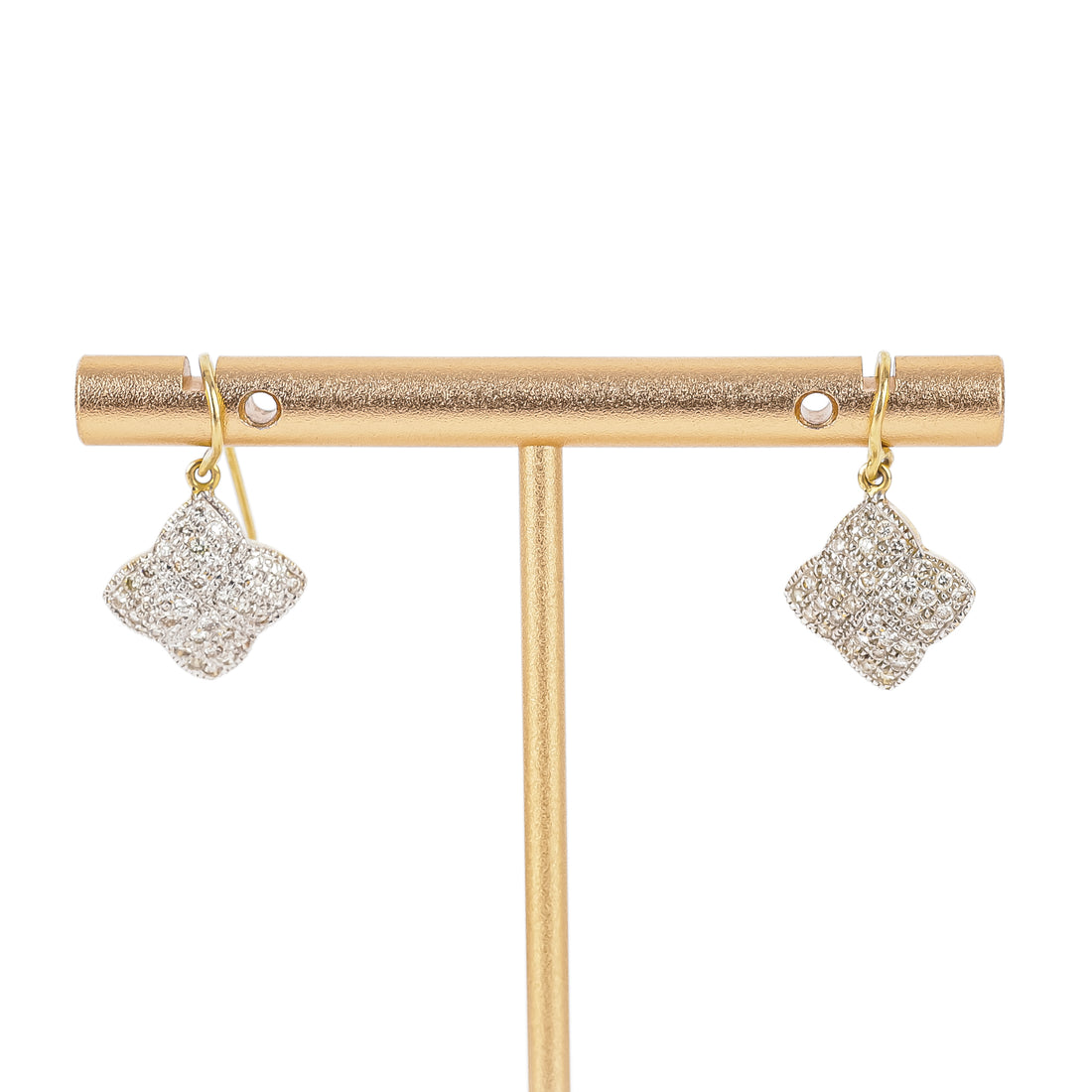 18K Yellow Gold White Gold Pave Diamond Drop Earrings