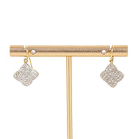 18K Yellow Gold White Gold Pave Diamond Drop Earrings