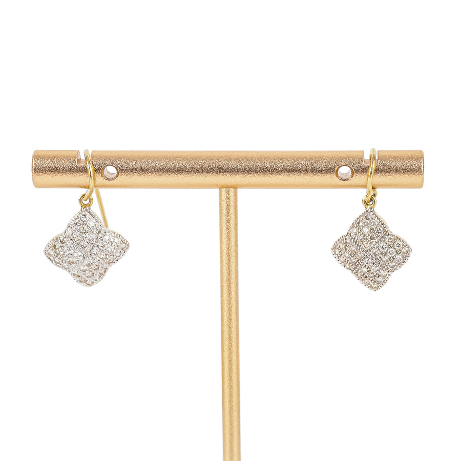 18K Yellow Gold White Gold Pave Diamond Drop Earrings