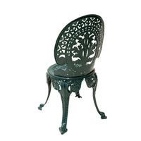 Pair Green Painted Cast Aluminum Garden Chairs & Table
