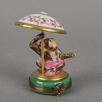 Limoges Hand Painted Pill Box  Monkey w/Parasol