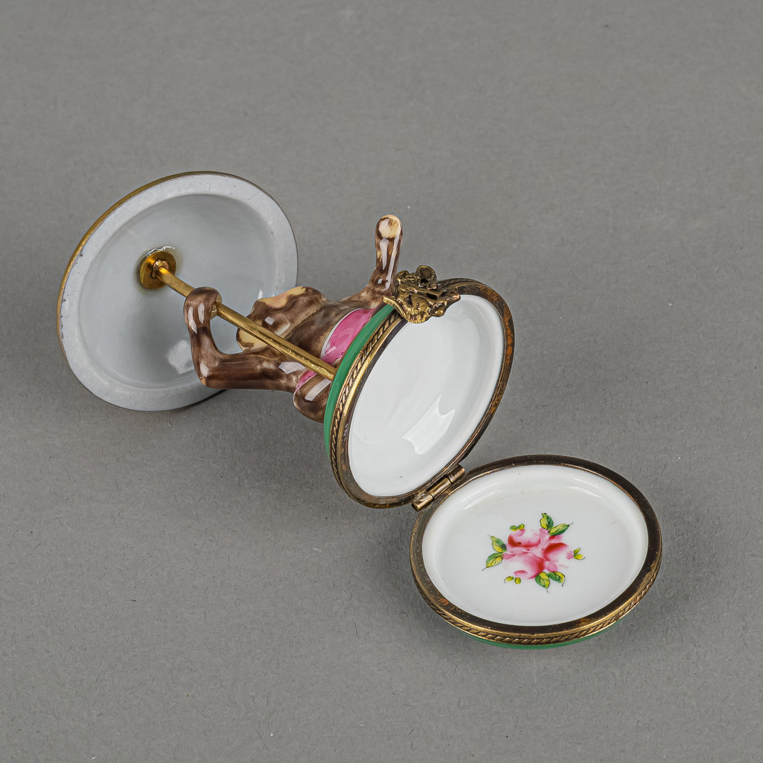 Limoges Hand Painted Pill Box  Monkey w/Parasol