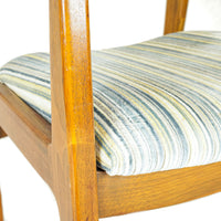 Vintage Cane Back Teak Chairs With Blue Stripe Upholstery  Set of 4