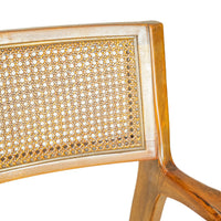 Vintage Cane Back Teak Chairs With Blue Stripe Upholstery  Set of 4