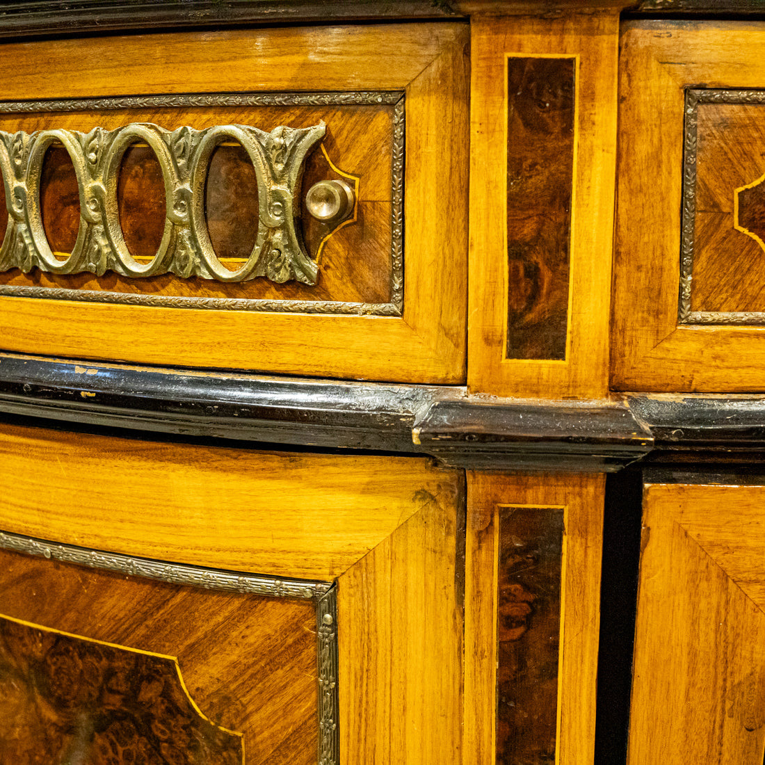Louis XVI Style Demilune Cabinet With Stone Top