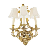 Bronze Three-Light Wall Sconces And Shades - Set of 2