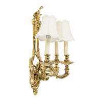 Bronze Three-Light Wall Sconces And Shades - Set of 2