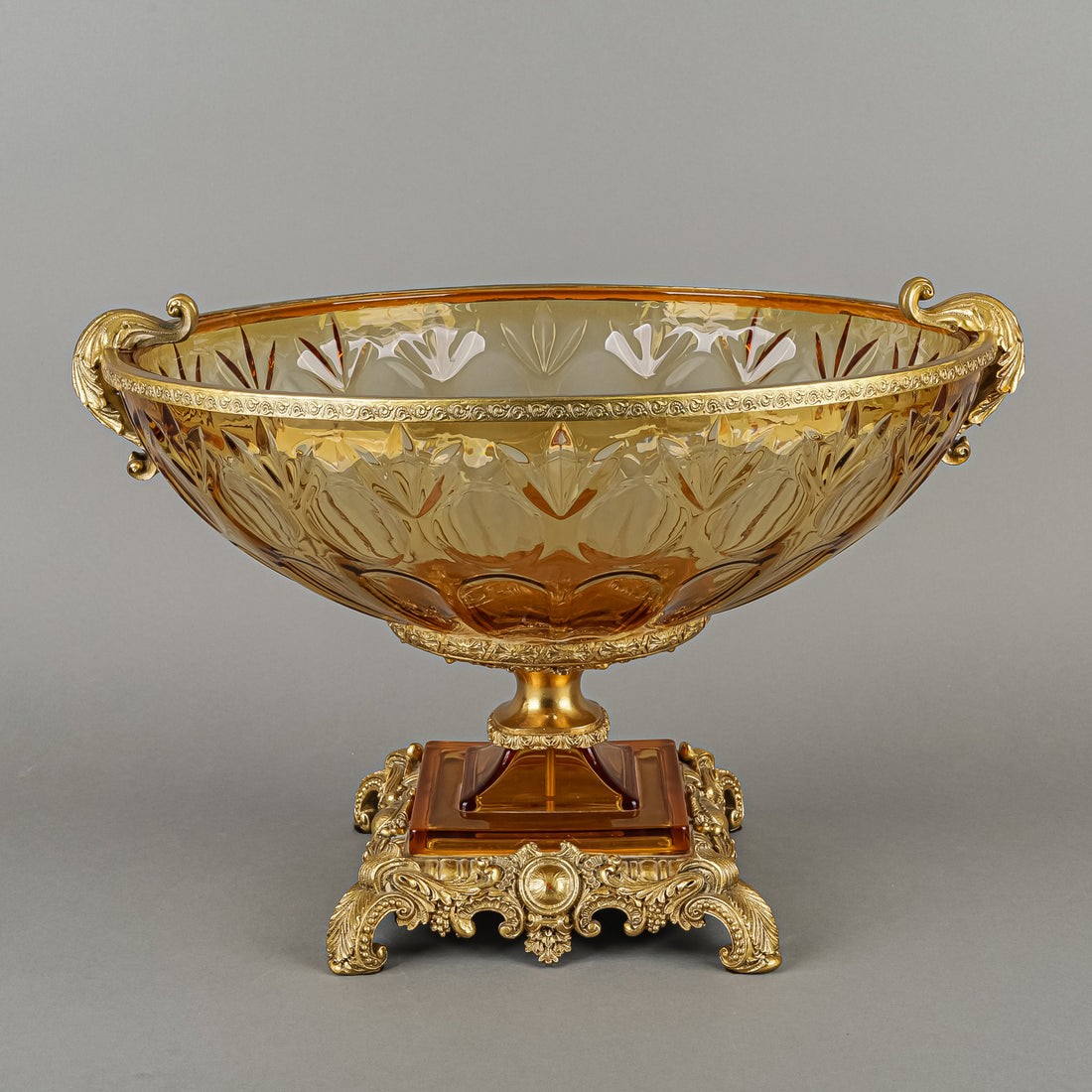 Vintage Molded Amber Glass Gilt Metal Mounts Centrepiece Bowl