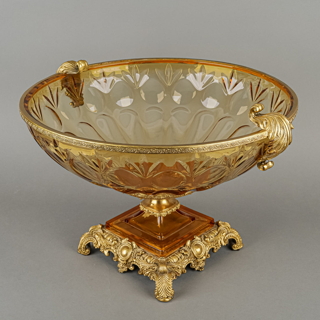 Vintage Molded Amber Glass Gilt Metal Mounts Centrepiece Bowl