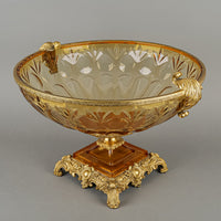 Vintage Molded Amber Glass Gilt Metal Mounts Centrepiece Bowl