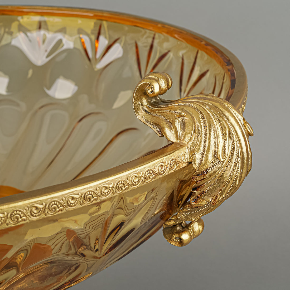 Vintage Molded Amber Glass Gilt Metal Mounts Centrepiece Bowl