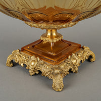 Vintage Molded Amber Glass Gilt Metal Mounts Centrepiece Bowl