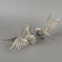 Silverplate Figurines Fighting Roosters Set Of 2