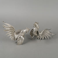 Silverplate Figurines Fighting Roosters Set Of 2