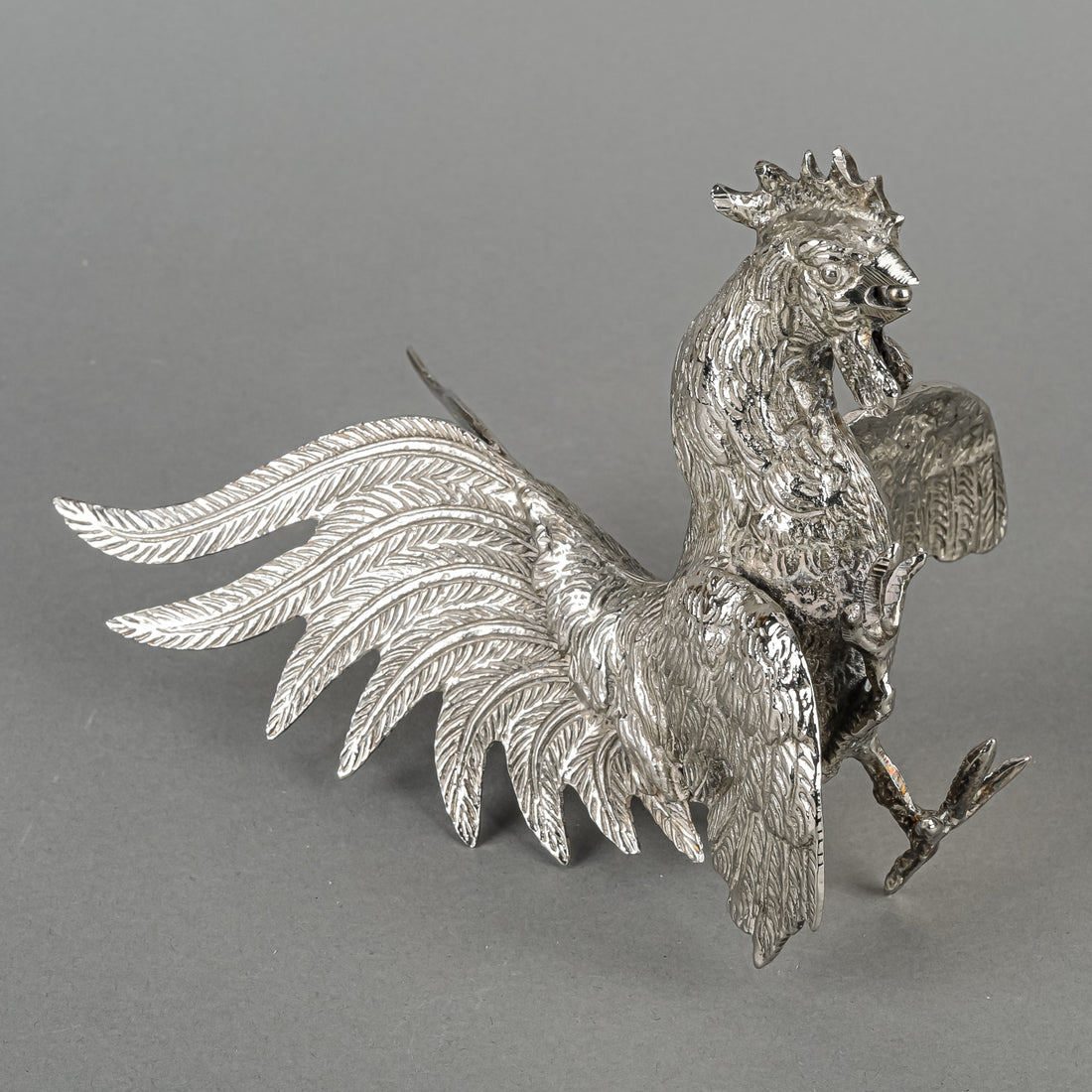 Silverplate Figurines Fighting Roosters Set Of 2