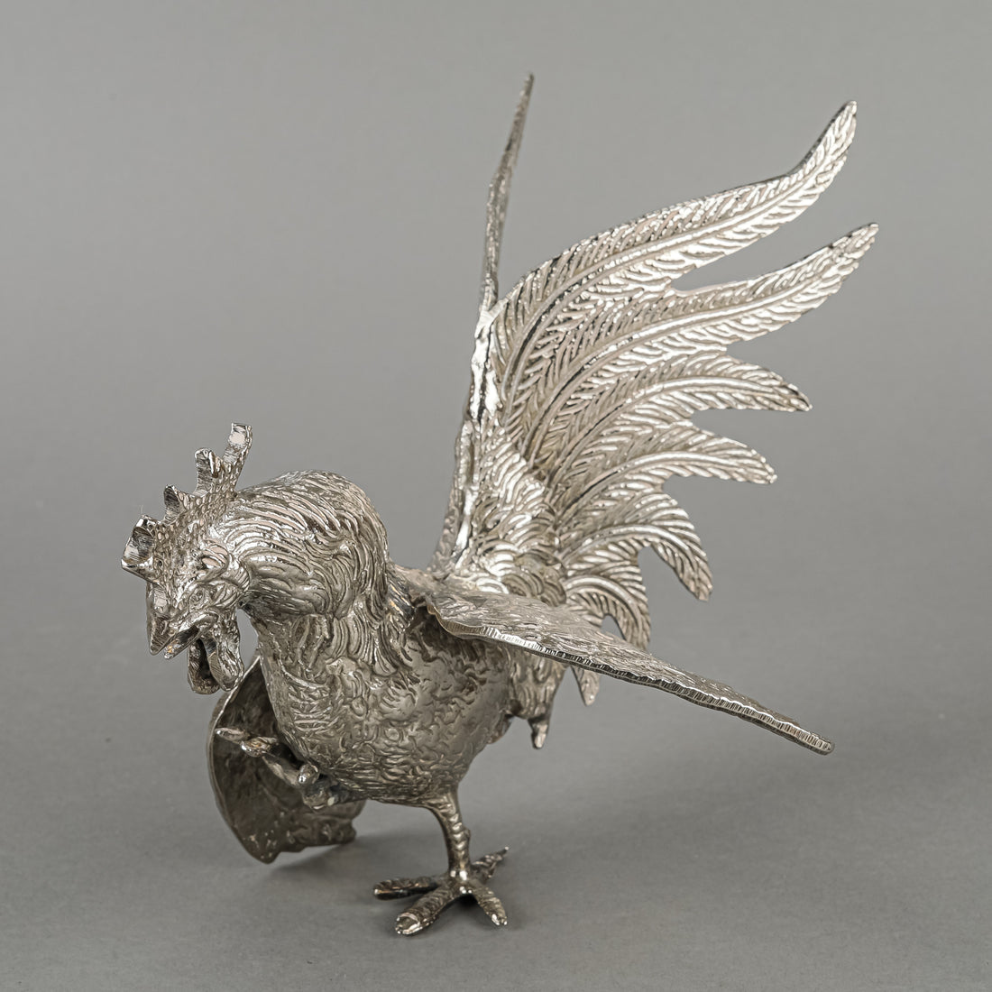 Silverplate Figurines Fighting Roosters Set Of 2