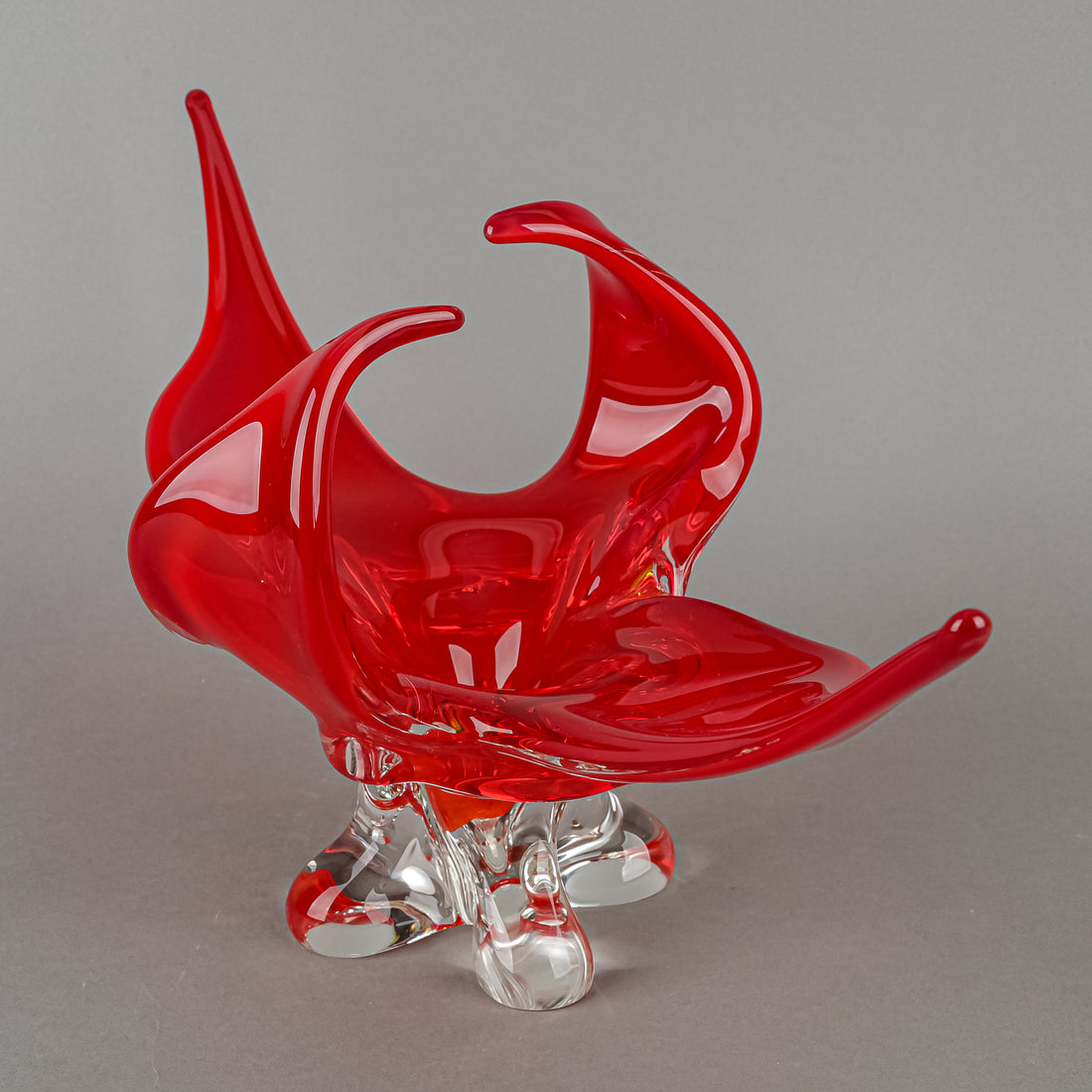 Lorraine/Chalet Style Free Form Art Glass Basket Red