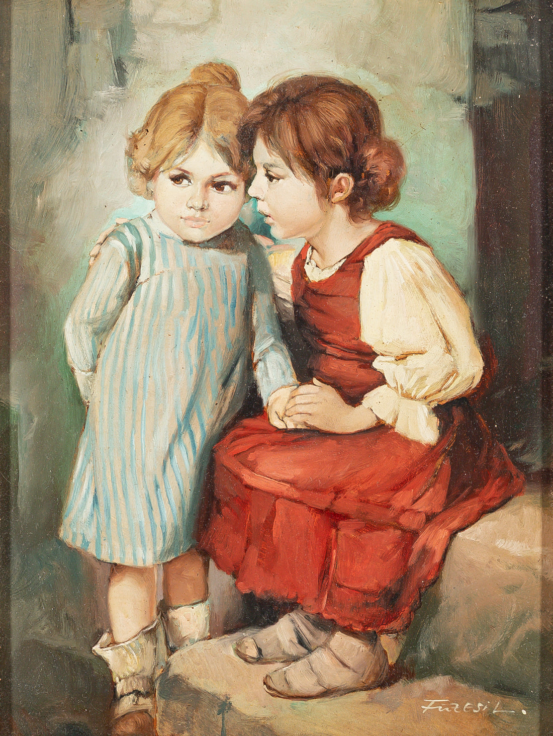 Lajos Fuzesi (Hungarian 1931-2008) Two Girls - Oil On Board