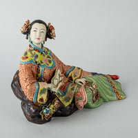 Shiwan Wucai Figurine Reclining Lady With Fan