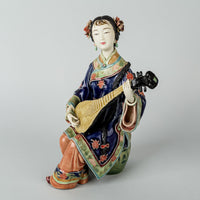 Shiwan Wucai Figurine Lady With Pipa/Lute