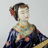 Shiwan Wucai Figurine Lady With Pipa/Lute