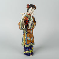 Shiwan Wucai Figurine Lady With Chinese Flute