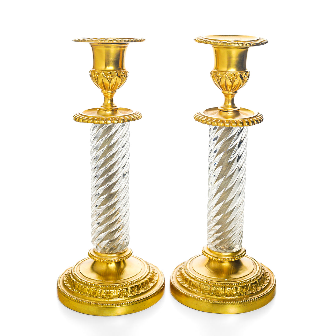 LouisXVI Neoclassical Style Gilt Bronze Crystal Candlesticks Set Of 2