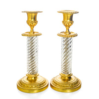 LouisXVI Neoclassical Style Gilt Bronze Crystal Candlesticks Set Of 2