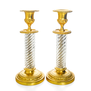 LouisXVI Neoclassical Style Gilt Bronze Crystal Candlesticks Set Of 2