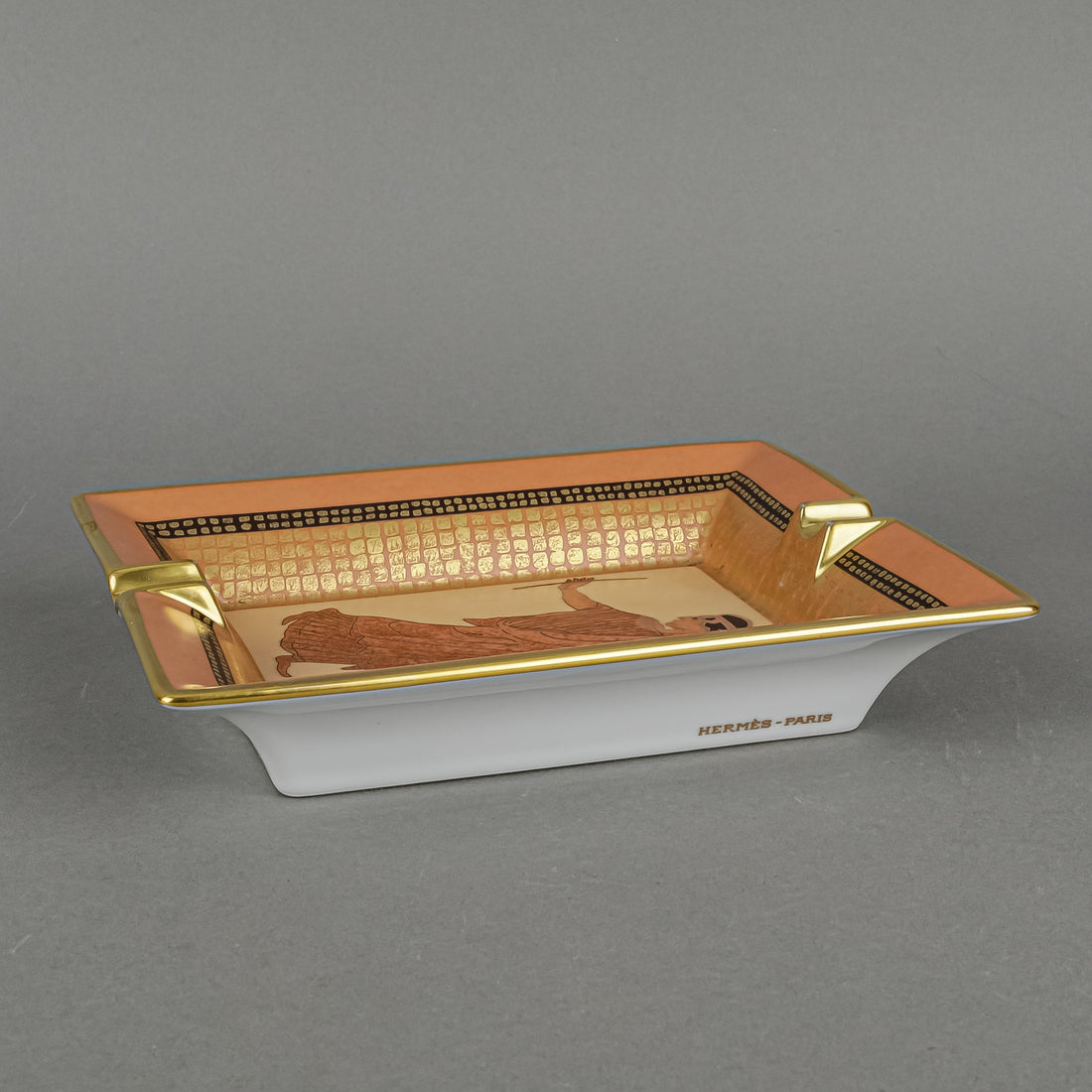 HERMES 24K Gold Porcelain Ashtray Greek/Roman Motif