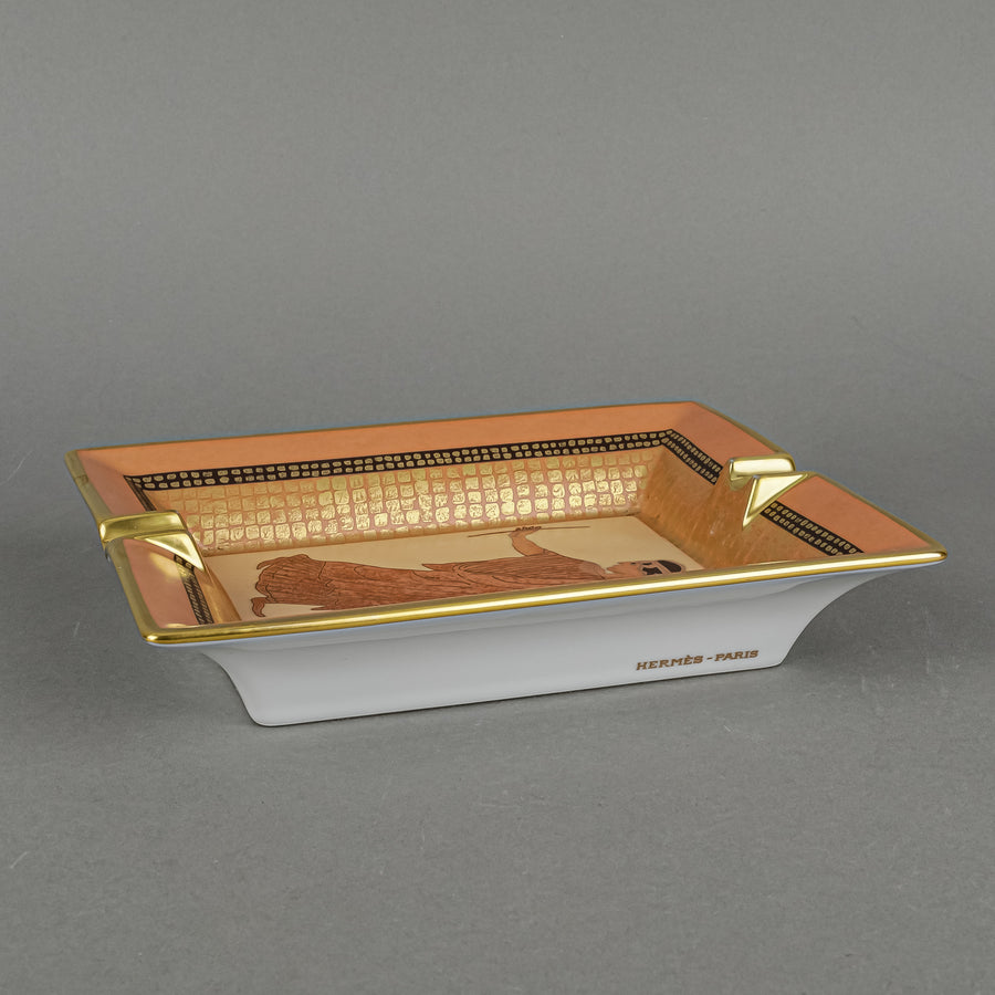 HERMES 24K Gold Porcelain Ashtray Greek/Roman Motif