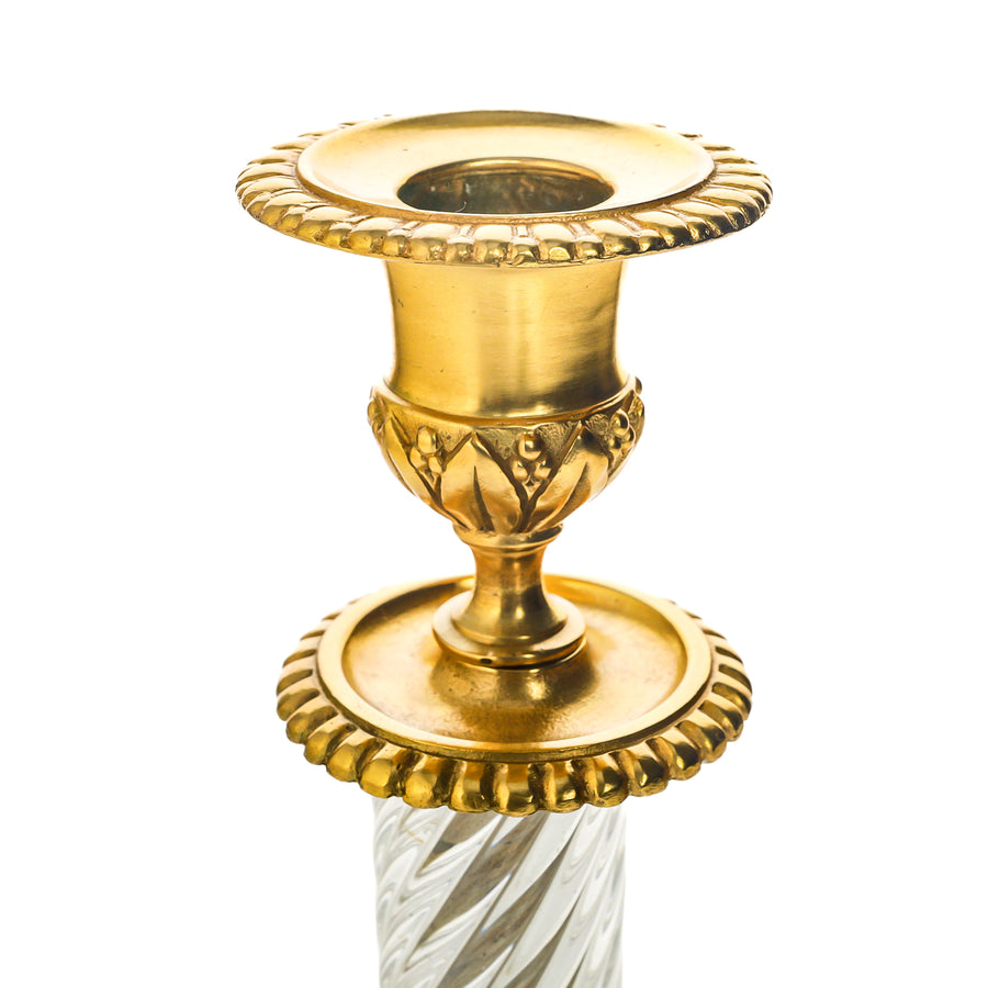 LouisXVI Neoclassical Style Gilt Bronze Crystal Candlesticks Set Of 2