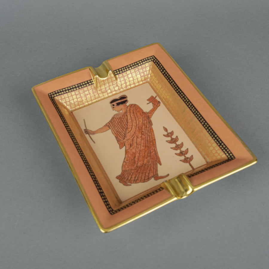 HERMES 24K Gold Porcelain Ashtray Greek/Roman Motif