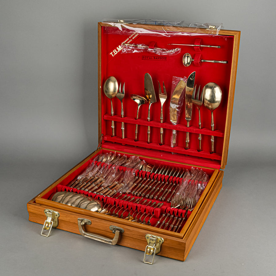 THAI BRONZEWARE Royal Bamboo Nickel Bronze Flatware 12 Place Settings