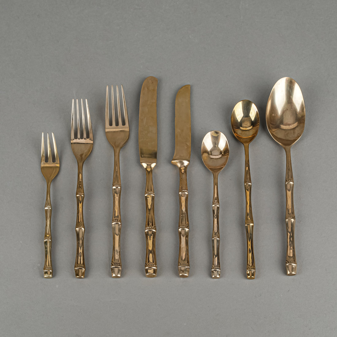 THAI BRONZEWARE Royal Bamboo Nickel Bronze Flatware 12 Place Settings