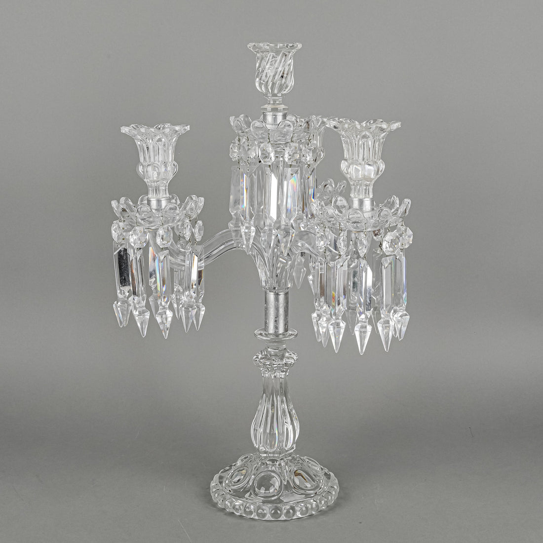 BACCARAT Medallion Molded Crystal Three Arm Candelabrum