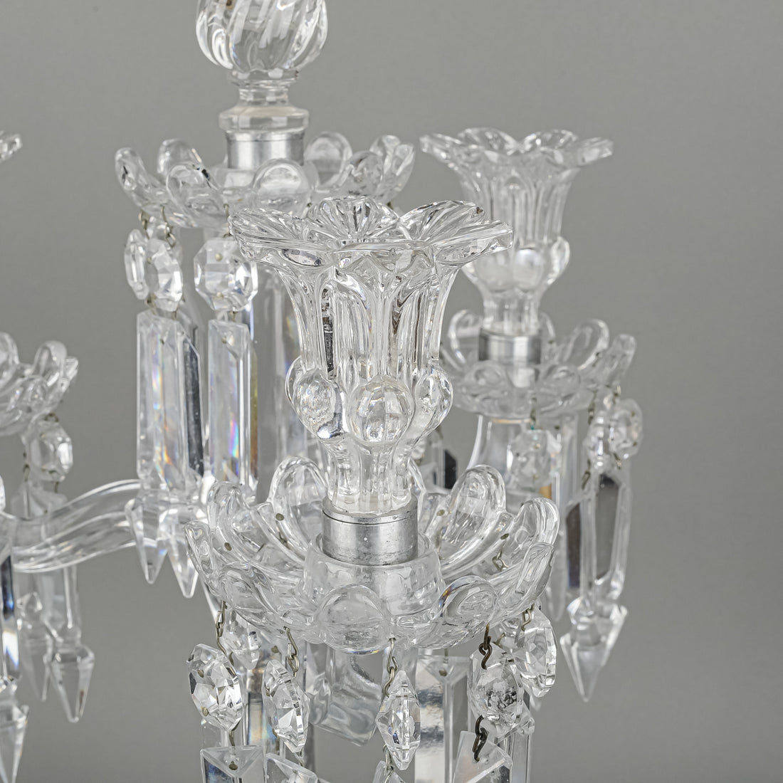 BACCARAT Medallion Molded Crystal Three Arm Candelabrum
